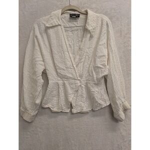 The Fifth Label XS White Textured Wrap Blouse Top Long Sleeve US 0-2